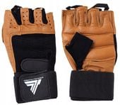 TREC RĘKAWICE PROFI BROWN SKÓRA RĘKAWICZKI NA SIŁOWNIĘ Z USZTYWNIACZEM L