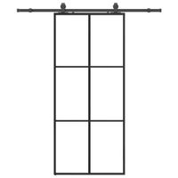 Drzwi przesuwne z zestawem okuć czarne 90x205 cm ESG szkło