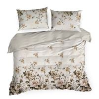 Pościel Spring  220x200 + 70x80 kremowa kwiatowo‑roślinna satyna