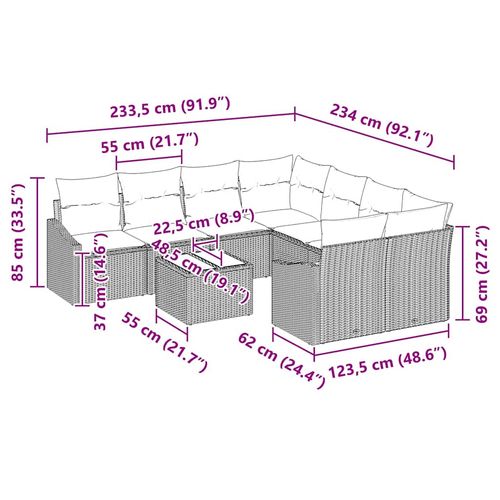 Zestaw Sof na Ogród 9 pcs Beżowy i szary 55 x 55 x 37 cm na Arena.pl