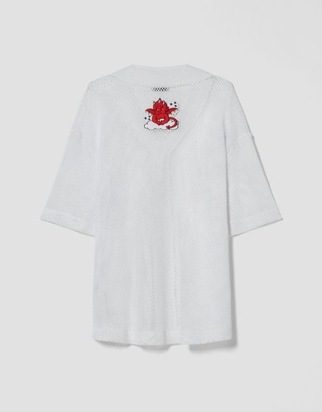 G56H03 KOSZULA BIAŁA NASZYWKI SIATECZKA BERSHKA M zdjęcie 7