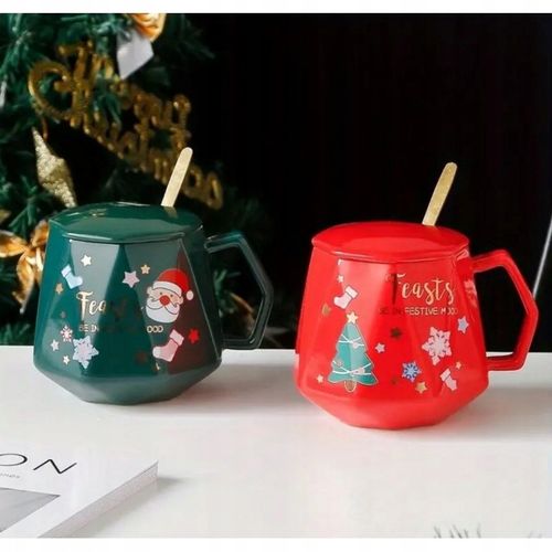 KUBEK ŚWIĄTECZNY - zestaw z pokrywką i łyżeczką 250 ml, Czerwony na Arena.pl