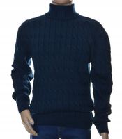 Ciepły wełniany sweter męski z golfem szetland golf z wełny 3XL XXXL granat