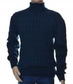 Ciepły wełniany sweter męski z golfem szetland golf z wełny 3XL XXXL granat