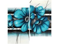 60X60CM TURKUSOWE KWIATY DWU OBRAZ ŚCIAN