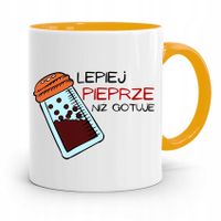 Kubek Żółty Dla Kucharza Lepiej Pieprze Niż Gotuje Z Nadrukiem Ze Zdjęciem