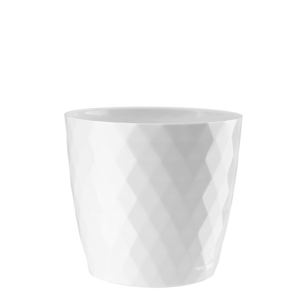 Doniczka osłonka plastikowa CRISTAL 12 cm biała połysk wzór karo romby zdjęcie 1