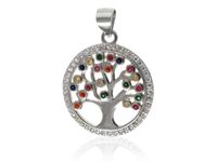 Elegancki rodowany srebrny wisiorek drzewo życia tree of life kolorowe cyrkonie srebro 925 W0456