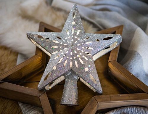 Gwiazda na choinkę LED srebrna brokatowa z projektorem płatki śniegu czubek na Arena.pl