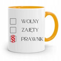 Kubek Żółty Prawnika Mecenasa Wolny Zajęty Prawnik Z Nadrukiem Ze Zdjęciem