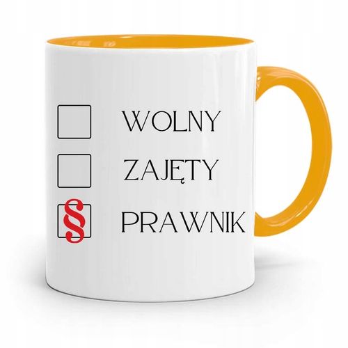 Kubek Żółty Prawnika Mecenasa Wolny Zajęty Prawnik Z Nadrukiem Ze Zdjęciem na Arena.pl