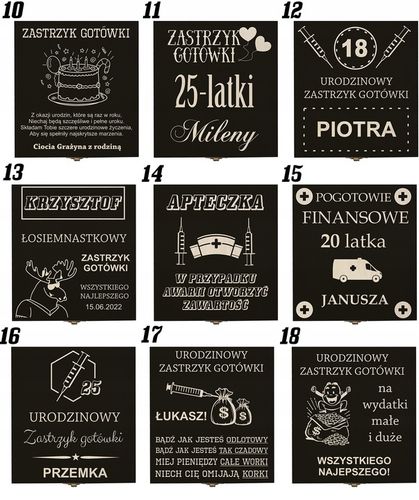 Zastrzyk gotówki prezent na urodziny 18 30 40 50 60 śmieszny pudełko grawer na Arena.pl