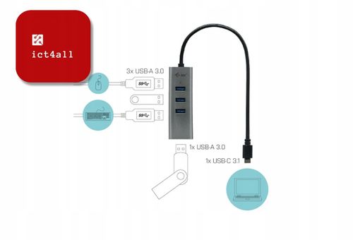 Hub USB i-tec USB-C Thunderbolt 4x USB 3.0 Metal HUB 28cm na Arena.pl