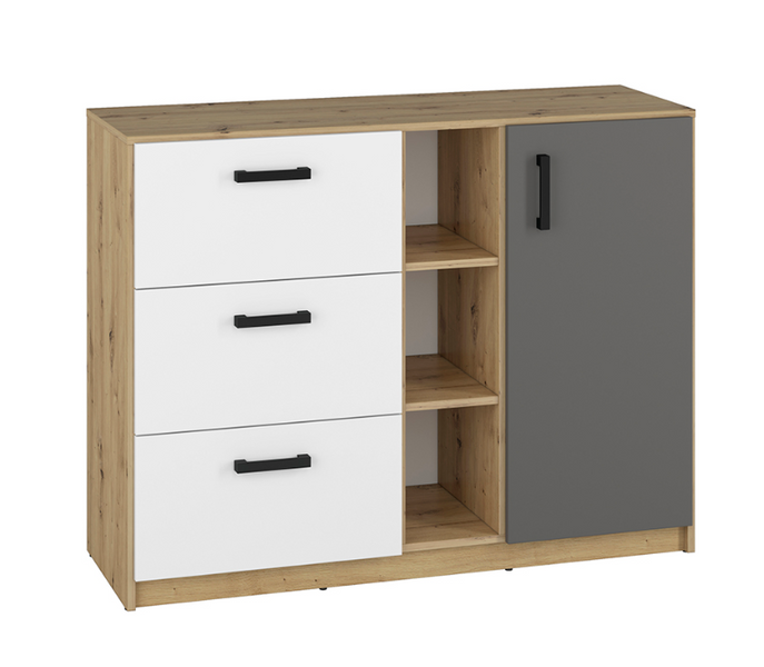 Komoda Młodzieżowa 1D3SZ 120 cm Biały +Antracyt +Dąb Artisan FINKS ML zdjęcie 1