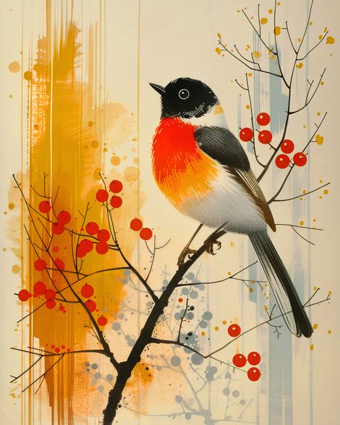 Plakat 40x50cm Jesienny Rudzik zdjęcie 1