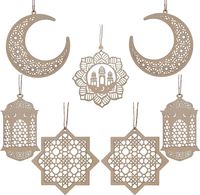 AZISEN Ramadan Kareem Dekoracja 7 sztuk Drewniana Wisząca Ozdoba
