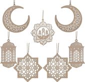 AZISEN Ramadan Kareem Dekoracja 7 sztuk Drewniana Wisząca Ozdoba
