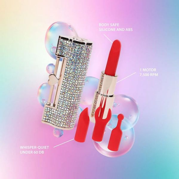 Diamond - Lipstick Vibrator With 4 Attachments - Iridescent zdjęcie 6