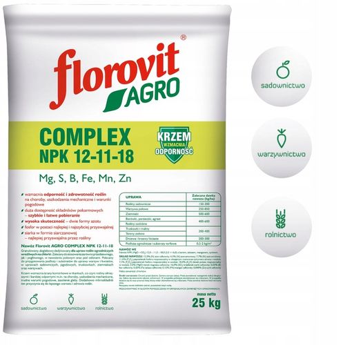 Nawóz Florovit Agro Complex NPK 12-11-18 25kg NISKA ZAWARTOŚĆ CHLORKÓW na Arena.pl