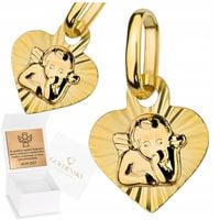 Złota zawieszka wisiorek ANIOŁEK 585 W SERCU DELIKATNY CHRZEST KOMUNIA