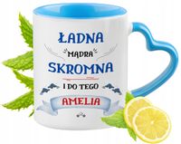 Dla Amelii Kubek Błękitny Z Uszkiem W Kształcie Serca Na Prezent Na Kawę