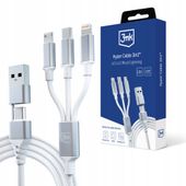 3MK Hyper Cable 3w1 USB-A/USB-C - USB-C/Micro/Lightning 1.5m Biały/White Ka