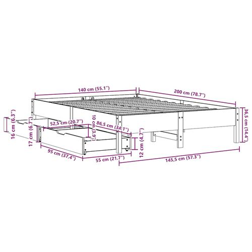 Łóżko bez materaca, woskowy brąz, 140x200 cm, drewno sosnowe na Arena.pl