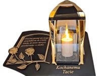 TATA TACIE ZNICZ LAMPION NA GRÓB KPL ZŁOTO SKOS SENTENCJA+ ŚWIECA