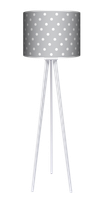 Lampa podłogowa - stojąca drewniana trójnóg duża - Kropki Szare