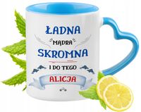 Dla Alicji Kubek Błękitny Z Uszkiem W Kształcie Serca Na Prezent Na Kawę