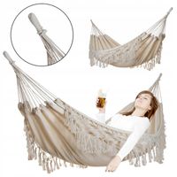 DUŻY DWUOSOBOWY WYTRZYMAŁY HAMAK OGRODOWY HUŚTAWKA MIDAS 150x200 XXL ECRU