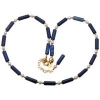 Naszyjnik z Lapis Lazuli i Perłami – rurki, hematyt złocony, srebro pozłacane