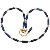 Naszyjnik z Lapis Lazuli i Perłami – rurki, hematyt złocony, srebro pozłacane