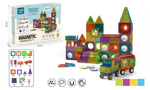 KLOCKI MAGNETYCZNE KONSTRUKCYJNE DUŻE PANELE EDUKACYJNE 3D DLA DZIECI 149EL na Arena.pl