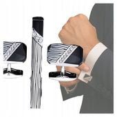 ZESTAW SPINKI DO MANKIETOW I KRAWATA SREBRNO CZARNE ELEGANCKI DLA MEZCZYZNY