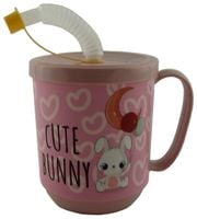 KUBEK Z UCHEM SŁOMKĄ RURKĄ DO NAPOJÓW SOKÓW Z POKRYWKĄ