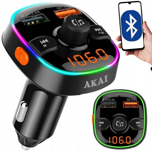TRANSMITER FM DO SAMOCHODU BLUETOOTH LED USB AKAI FMT-52BT ŁADOWANIE QC 3.0 na Arena.pl