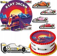 ZESTAW OPŁATEK NA TORT 20CM + 17 POSTACI - F1 FORMUŁA + IMIĘ 15CM 18CM