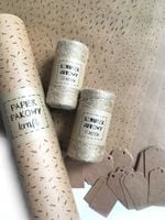 ZESTAW DO PAKOWANIA EKO papier pakowy sznurek juta tagi wzór listki kropki