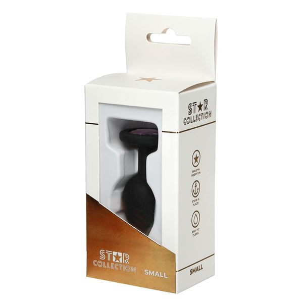 Star Collection - Black Silicone Anal Plug S - Light Pink Stone zdjęcie 1