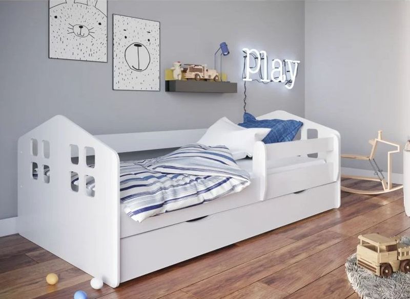Łóżko dziecięce KACPER 160x80 białe z szufladą i materacem zdjęcie 1