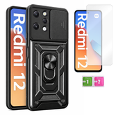 Etui pancerne do XIAOMI REDMI 12 4G 5G Slide Ring czarny case + szkło 9H