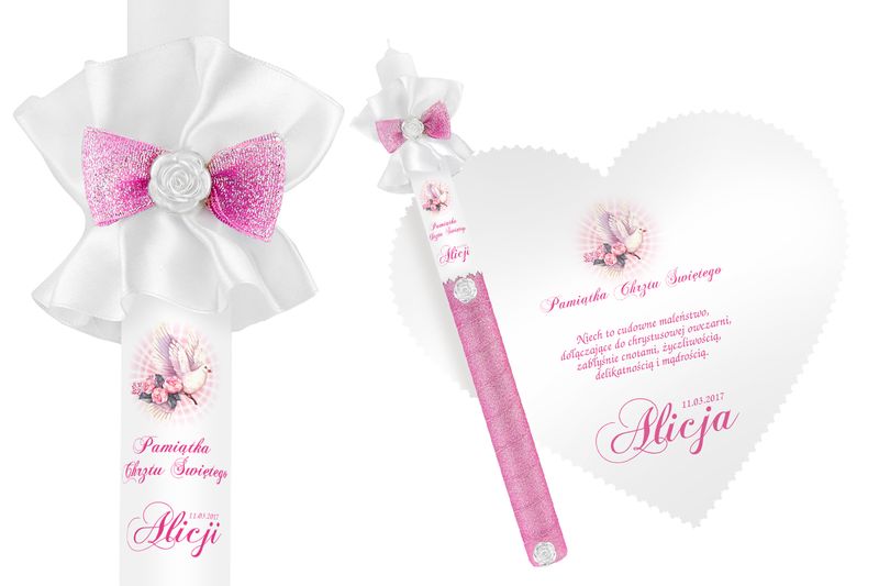 Biała szatka i świeca do Chrztu imię data WZORY zdjęcie 7