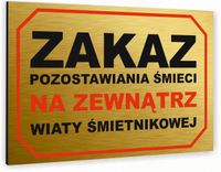 Tabliczka znak informacyjny 40x30 Złota ZAKAZ POZOSTAWIANIA ŚMIECI Dibond