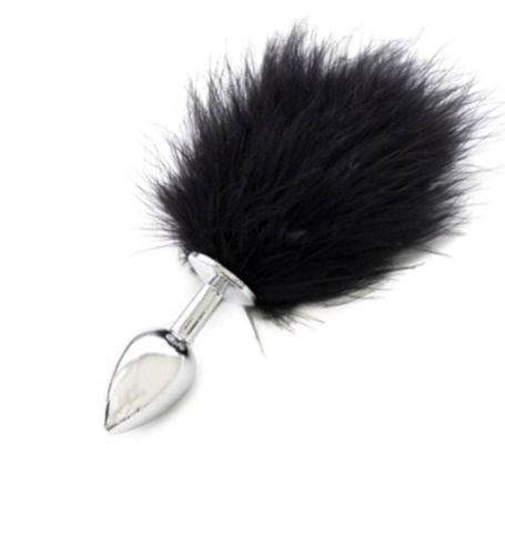 Srebrny korek analny z czarnym puszkiem na Arena.pl