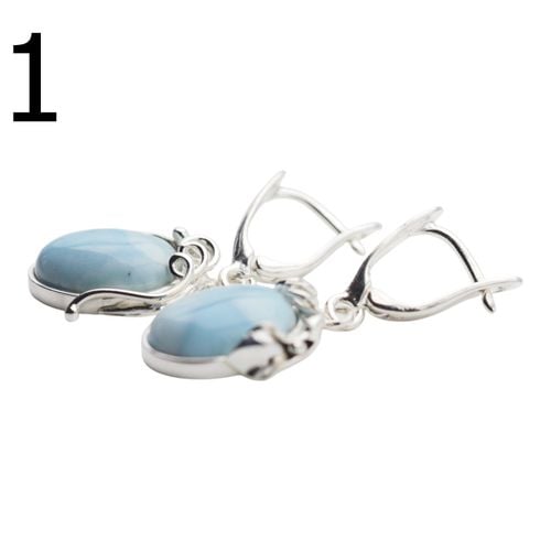 Kolczyki - larimar owal w srebrze z liśćmi 1 na Arena.pl