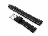 Pasek skórzany do zegarka W25 - czarny/białe 24mm