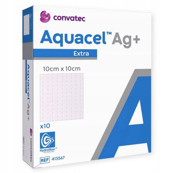ConvaTec Aquacel AG+ Extra 10 x 10 cm opatrunek z jonami srebra 1 szt. zdjęcie 2
