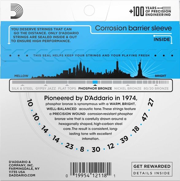 Struny do gitary akustycznej 12 strun Phosphor Bronze Daddario EJ38 10-47 zdjęcie 2