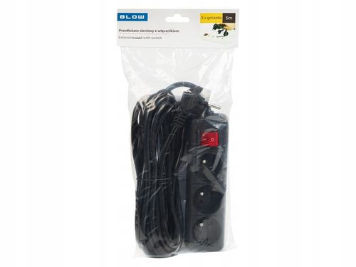 PRZEDŁUŻACZ LISTWA ZASILAJĄCA WŁĄCZNIK 3 GNIAZDA 5M CZARNY UZIEMIENIE na Arena.pl